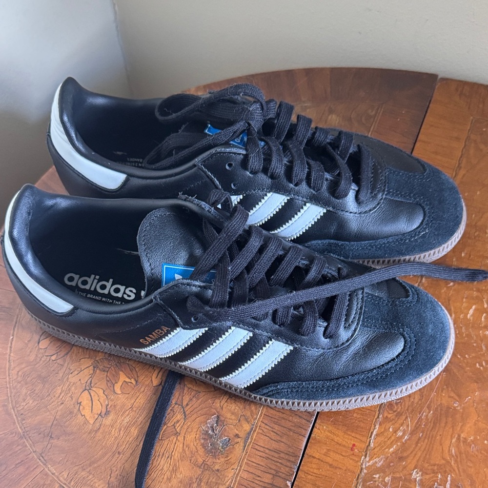 Adidas Samba Black Leather Sneakers with White Stripes